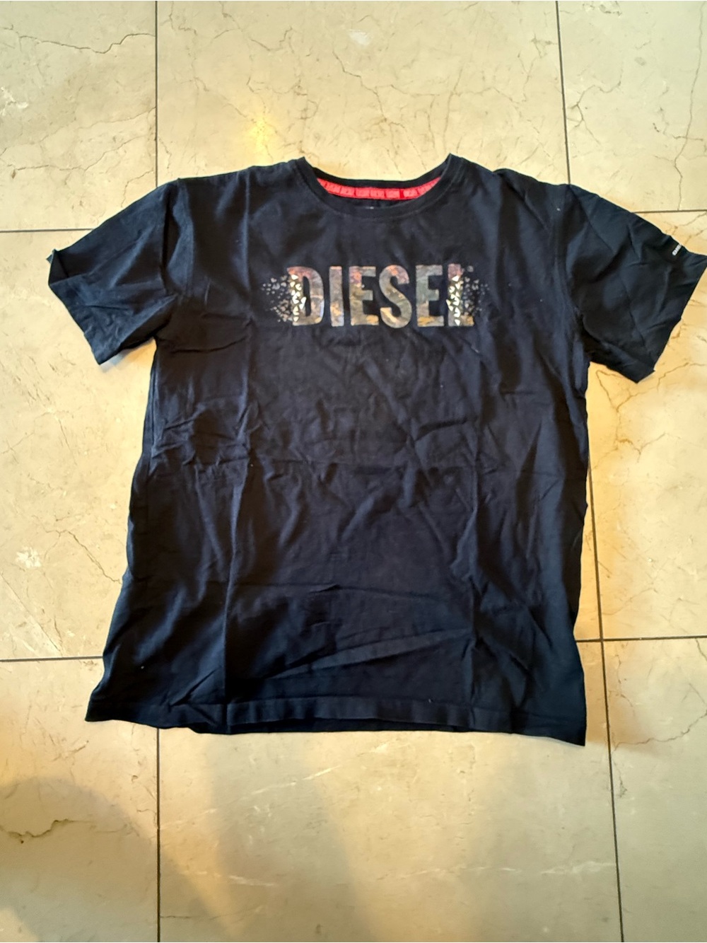 Diesel Kids Black Graphic Logo Tee with Subtle Red Trim (18/20)
